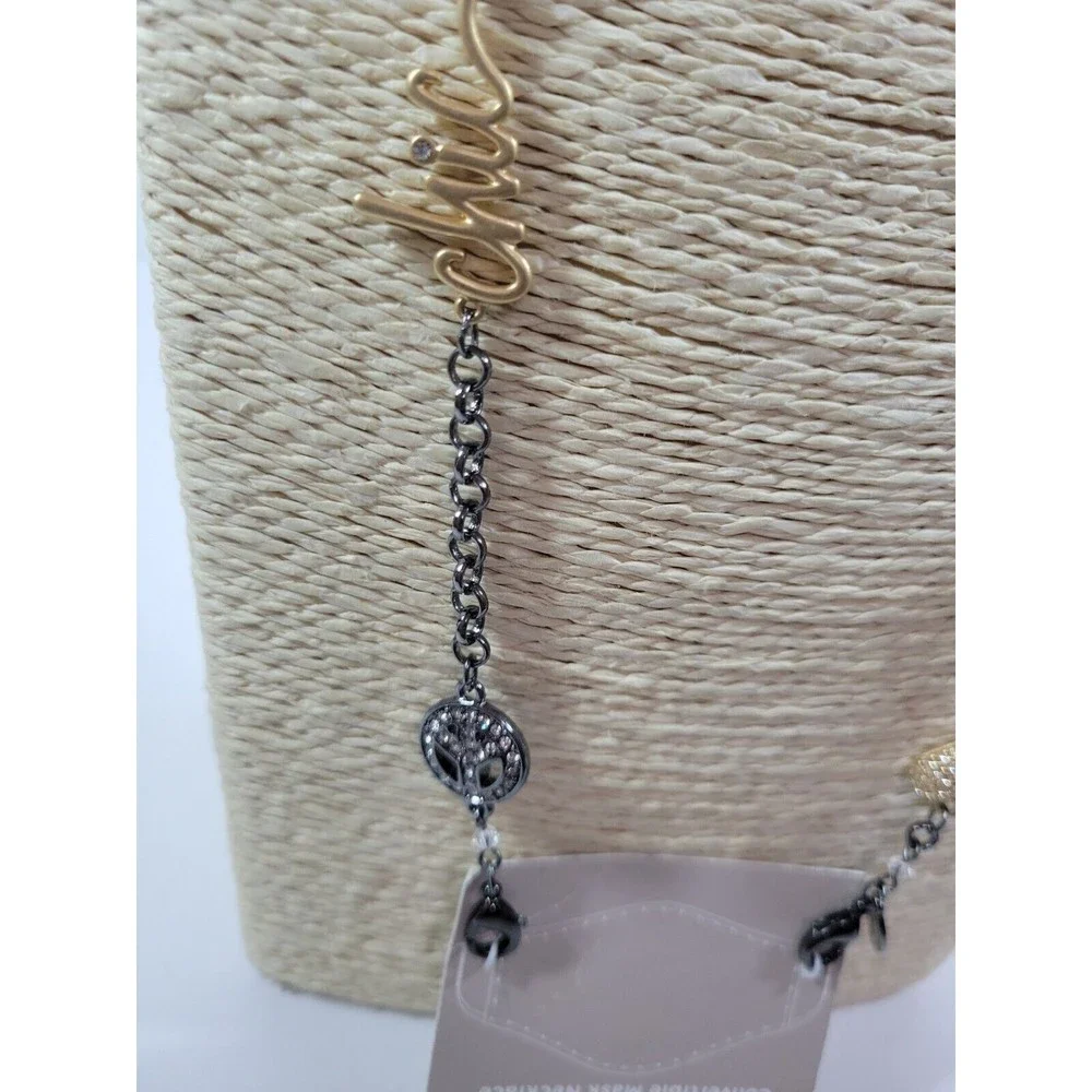 Chico's Gunmetal Heart Faux Pearl Peace Chic Convertible Mask Necklace-NWT